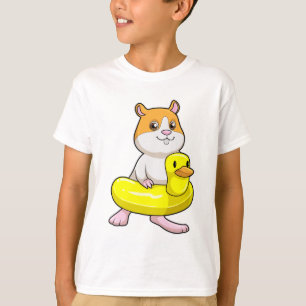 Camiseta Hamster em Beach com Duck como anel de Natação