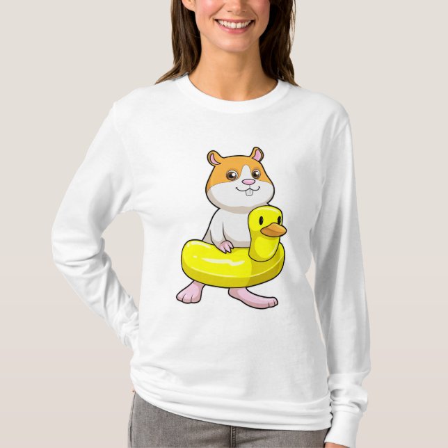 Camiseta Hamster em Beach com Duck como anel de Natação (Frente)