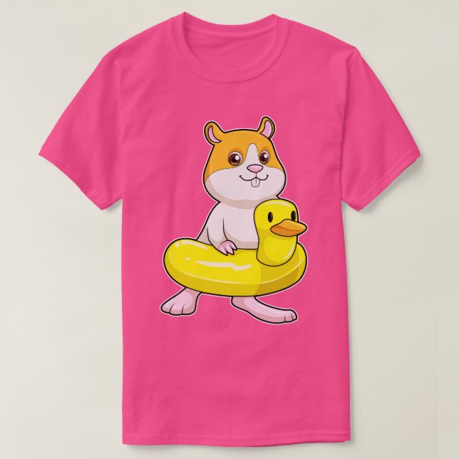 Camiseta Hamster em Beach com Duck como anel de Natação (Frente do Design)