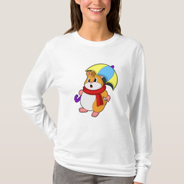 Camiseta Hamster em chuva com guarda-chuva (Frente)