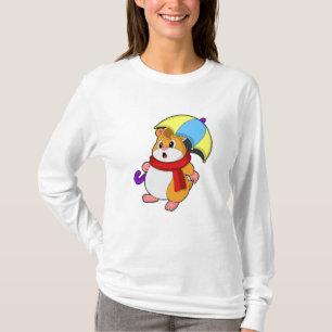 Camiseta Hamster em Chuva com Guarda-chuvas
