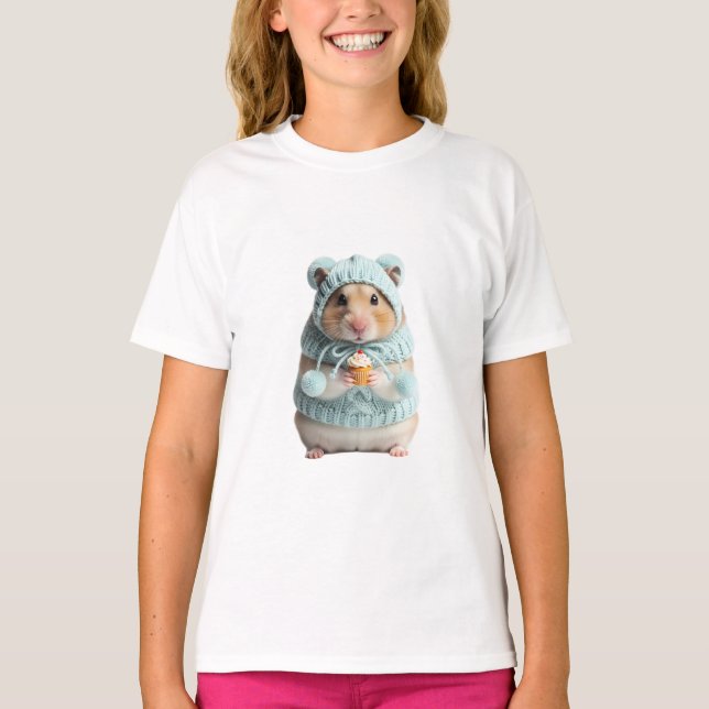 Camiseta Hamster Kids de Capuz Azul Aconchegante (Frente)