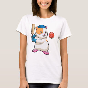 Camiseta Hamster no Cricket com bastão e Boné de críquete