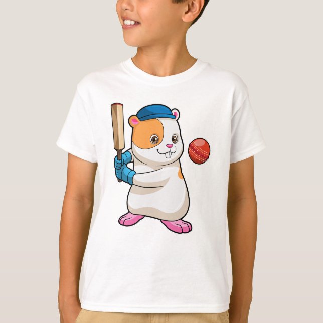 Camiseta Hamster no Cricket com bastão e Boné de críquete (Frente)