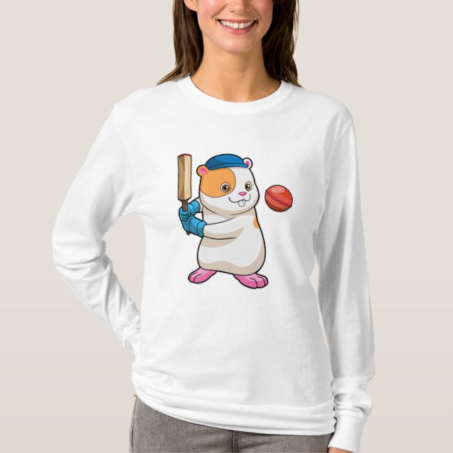 Camiseta Hamster no Cricket com bastão e Boné de críquete (Frente)