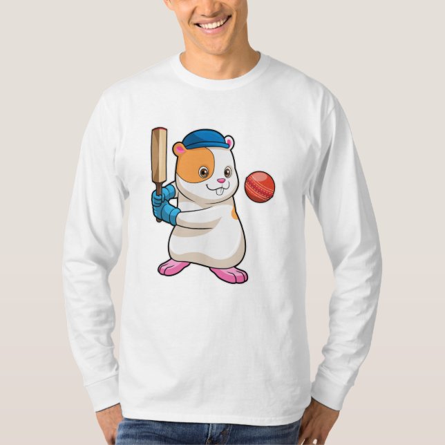 Camiseta Hamster no Cricket com bastão e Boné de críquete (Frente)