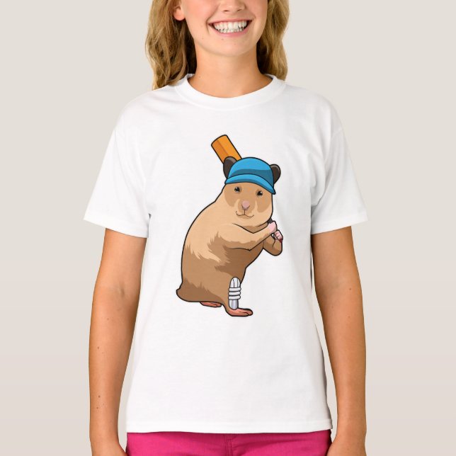 Camiseta Hamster no Cricket com morcego de críquete (Frente)