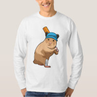 Hamster no Cricket com morcego de críquete