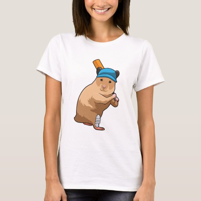 Camiseta Hamster no Cricket com morcego de críquete (Frente)