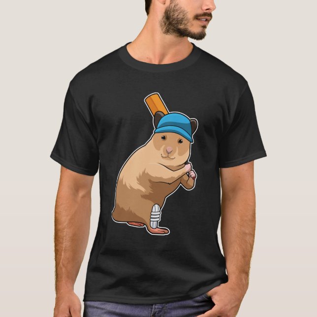 Camiseta Hamster no Cricket com morcego de críquete (Frente)