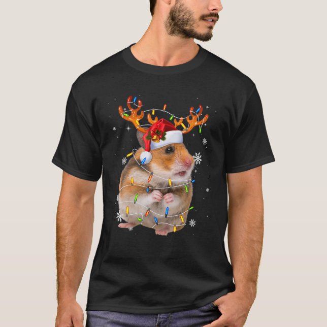Camiseta Hamster Reindee Natal Luzes Engraçadas Hamster Xm (Frente)