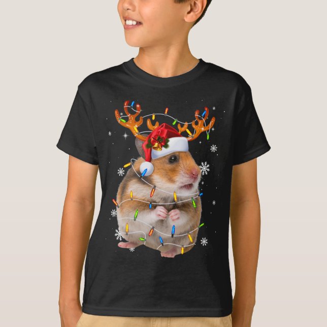 Camiseta Hamster Reindee Natal Luzes Engraçadas Hamster Xm (Frente)