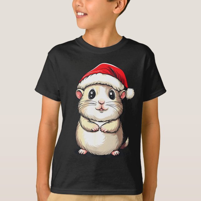 Camiseta Hamster Santa Hat Pet Lover Boys Girls Kids Christ (Frente)
