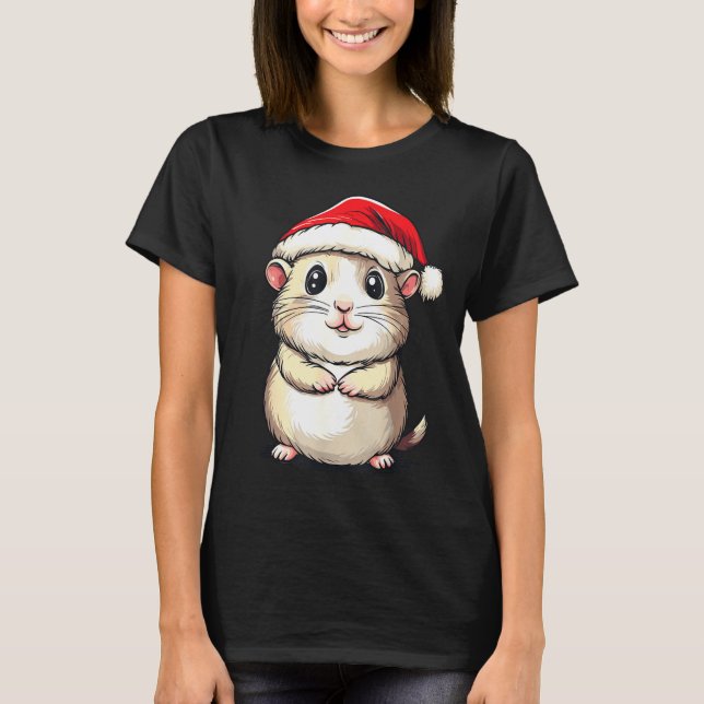 Camiseta Hamster Santa Hat Pet Lover Boys Girls Kids Christ (Frente)