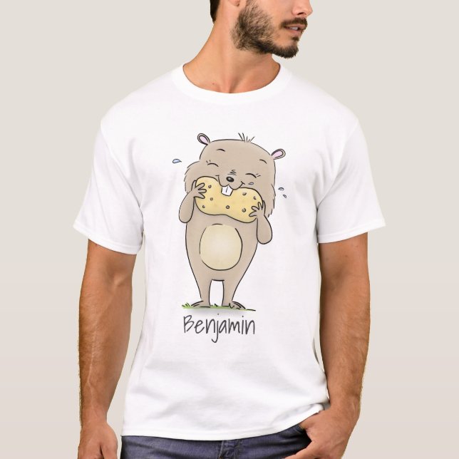 Camiseta Hamster sorridente e bonito com desenho animado de (Frente)