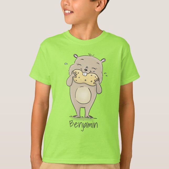 Camiseta Hamster sorridente e bonito com desenho animado de (Frente)