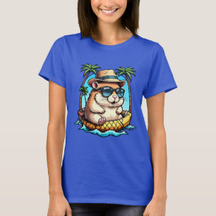 Camiseta Hamster Tropical em Abacaxi Flutuante Cute Verão 