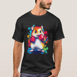 Camiseta Hamster Vestindo Luvas Boxando Arte Colorida