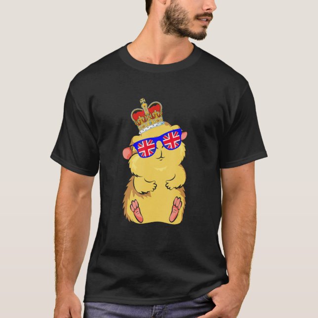 Camiseta Hamster Vestindo Óculos De Sol E Coroa Inglaterra  (Frente)