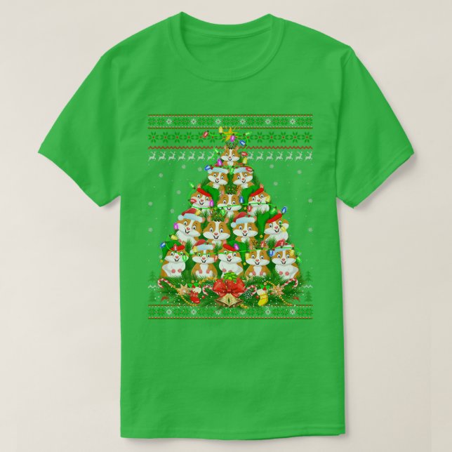 Camiseta Hamster Xmas Lighting Tree Papais noeis Hamster Ug (Frente do Design)