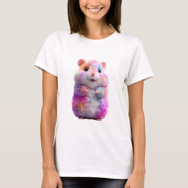Camiseta Hamstérreo Galáxia Brilho Pastel Arco-íris Mulhere (Frente)