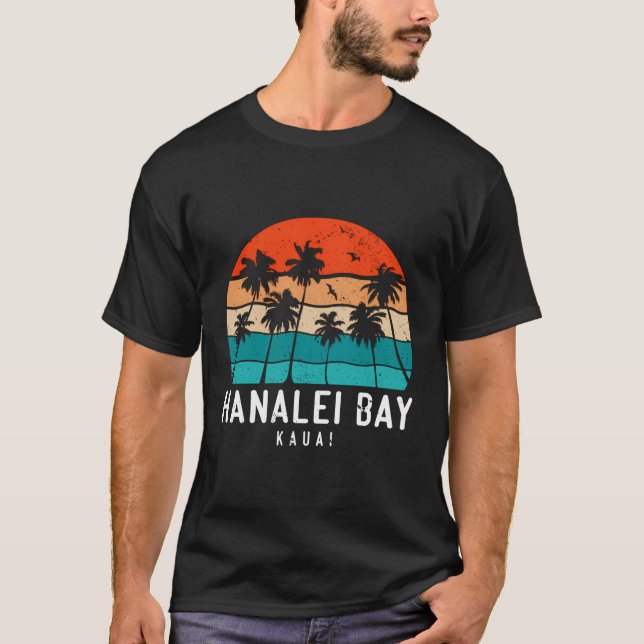 Camiseta Hanalei Bay Kauai Hawaii Hi Beach Palm Tree (Frente)