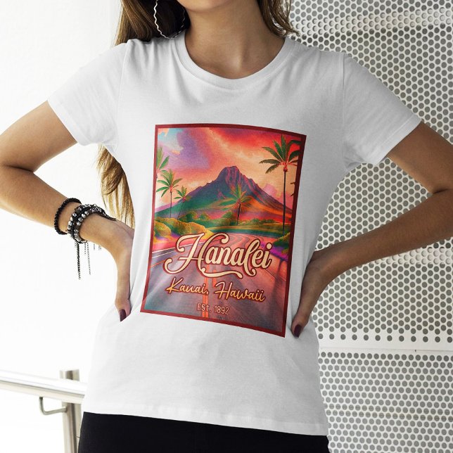 Camiseta Hanalei Kauai Hawaii Retro Volcano Road 1950 (Criador carregado)