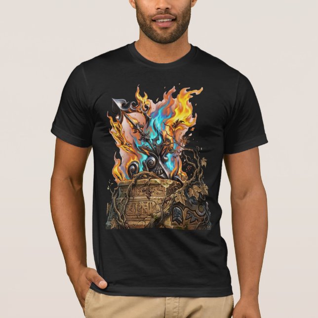 Camiseta Hand-Drawn 3D Flaming Mythical Weapon - Astra (Frente)