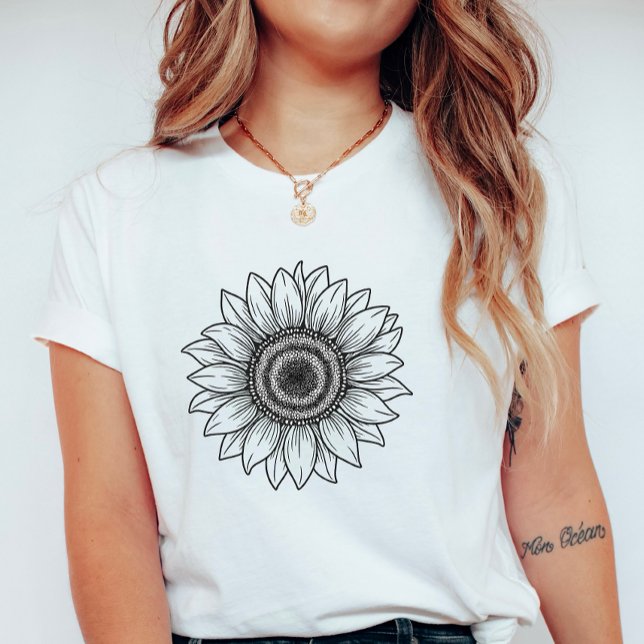 Camiseta Hand-Drawn Sunflower; Elegant Floral Summer (Criador carregado)