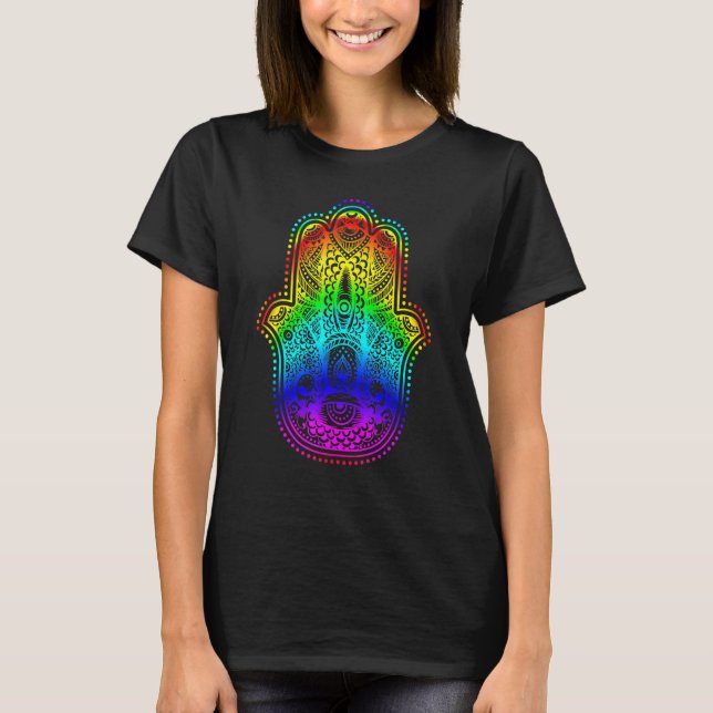 Camiseta Hand Fatima Eye Rainbow Style Mandala (Frente)