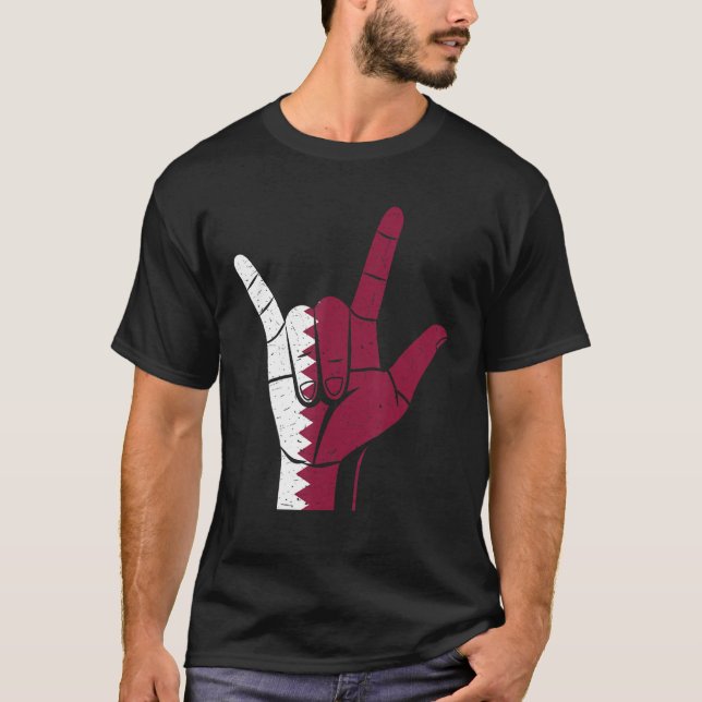 Camiseta Hand Sign Qatar Flag (Frente)