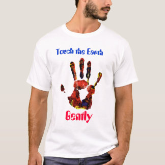Camiseta handprint2, tocam na terra, delicadamente