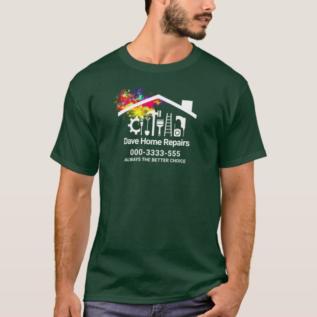 Camiseta Handyman Tools Paint Splattered Rooftop Building (Frente)