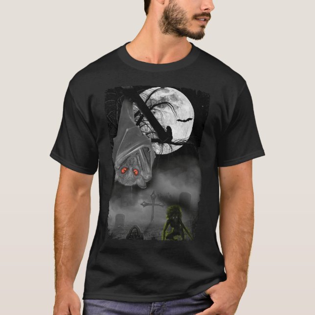 Camiseta Hang Bat Graveyard Zombie Horror Moon (Frente)