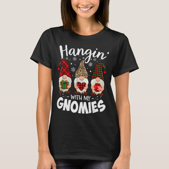 Camiseta Hangin With My Gnomie Leopard Women Christmas Gnom (Frente)