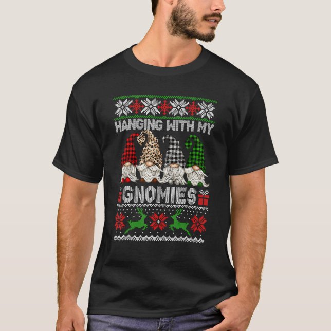 Camiseta Hanging With My Gnomies Christmas Cute Gnomes Ugly (Frente)