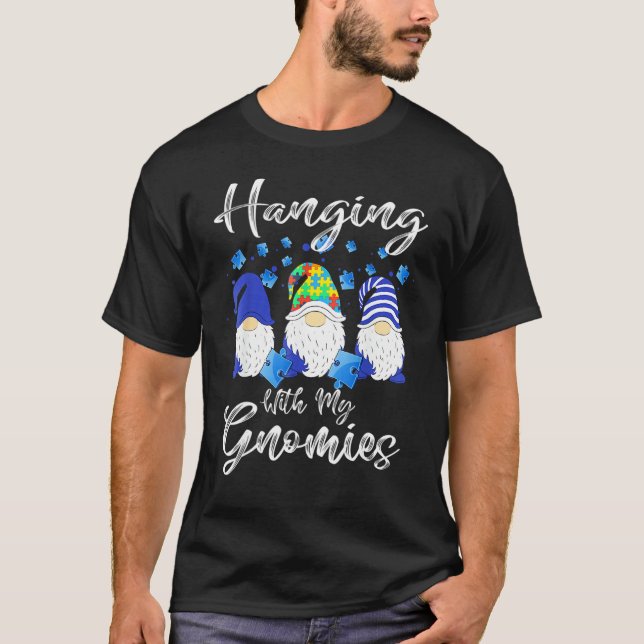 Camiseta Hanging With My Gnomies Puzzle Autism Awareness Ou (Frente)