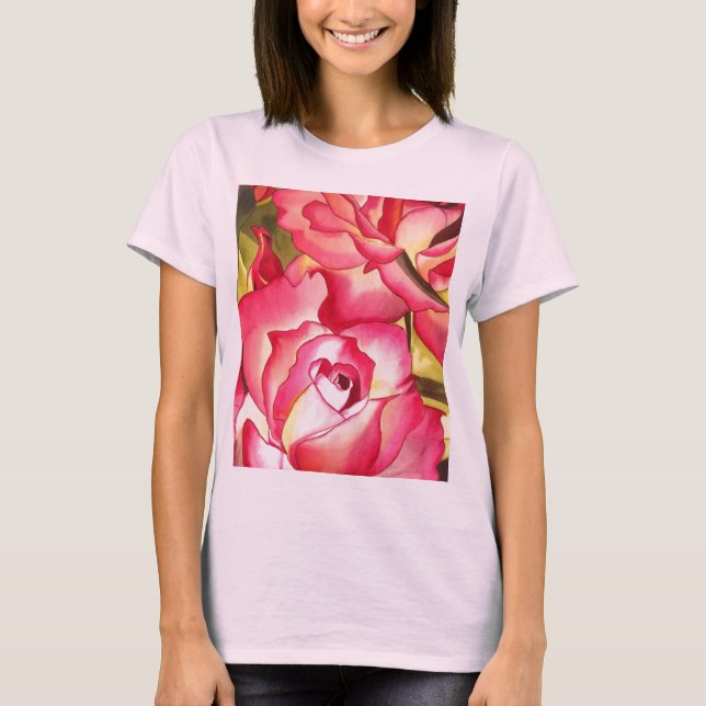 Camiseta Hannah Gordon rosa rosa Rose aquarela (Frente)