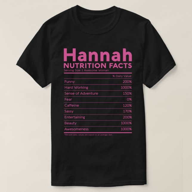 Camiseta Hannah Name Nutrition Facts Personalised Women Gir (Frente do Design)