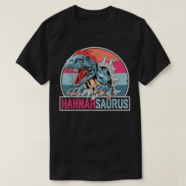 Camiseta Hannah Saurus Funny Personalizado Dinossauro T Rex (Frente do Design)