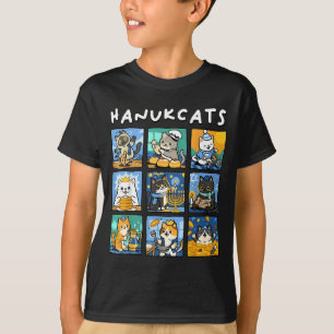 Camiseta Hanukcats Hanukkah Gato Menorá Gif Judaico Chanuka