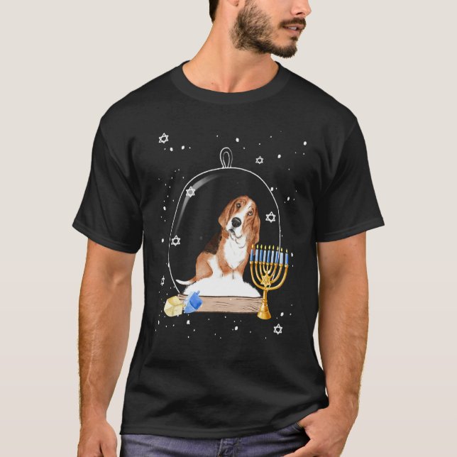 Camiseta Hanukkah Basset Hound Dog Snow Globe Pajama (Frente)