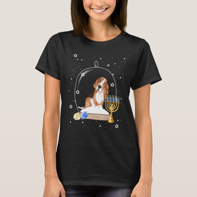 Camiseta Hanukkah Basset Hound Dog Snow Globe Pajama (Frente)