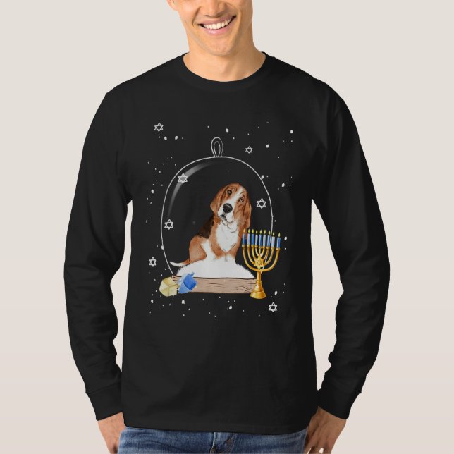 Camiseta Hanukkah Basset Hound Dog Snow Globe Pajama (Frente)