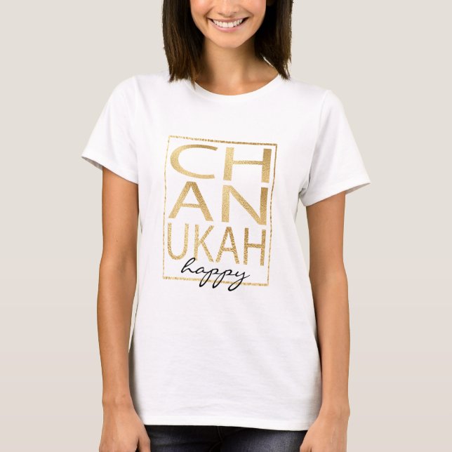 Camiseta Hanukkah "Chanukah Happy Dourada" (Frente)