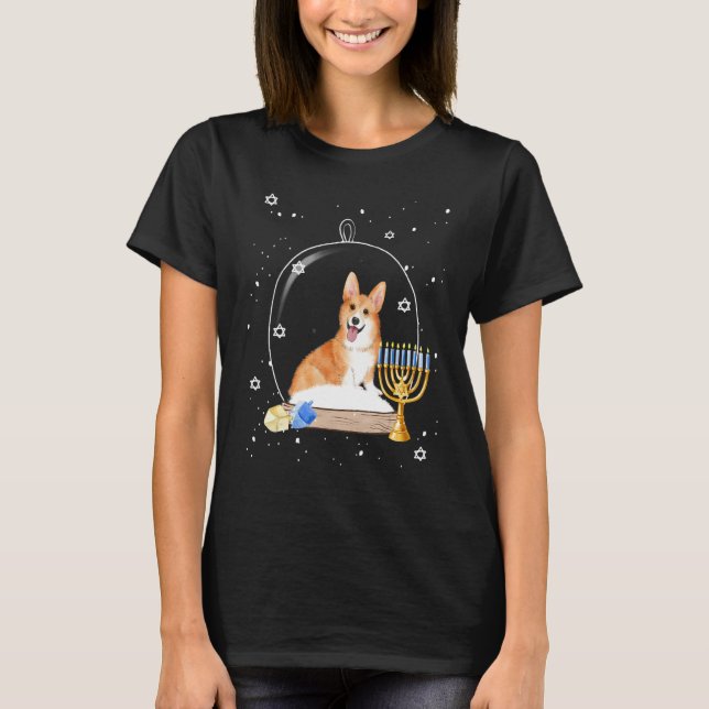 Camiseta Hanukkah Corgi Dog Snow Globe Pajama (Frente)