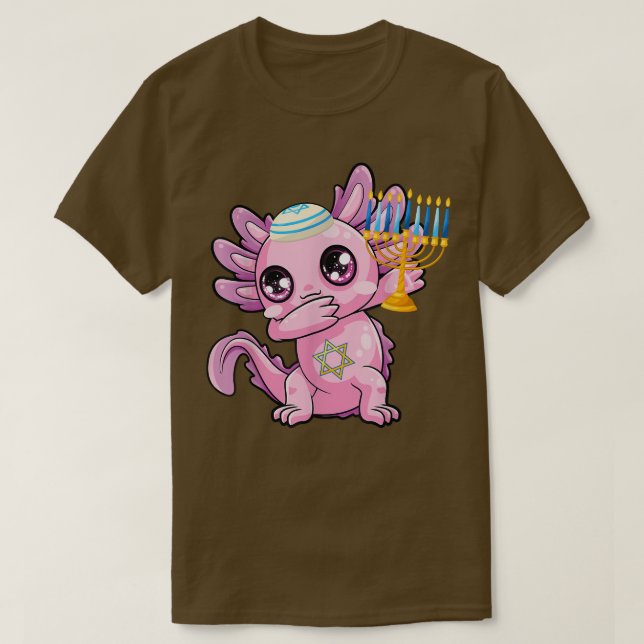 Camiseta Hanukkah Dabbing Aolotl Chanukah Jewish Menorah Ch (Frente do Design)