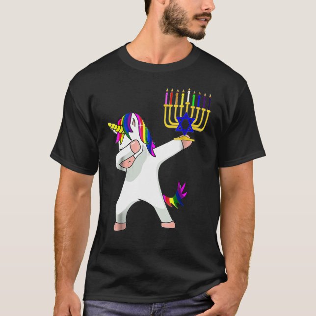 Camiseta Hanukkah Dabbing Judaico Unicorn Chanukah (Frente)