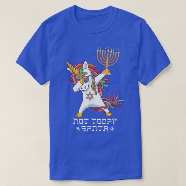 Camiseta Hanukkah Dabbing Unicorn Hoje Não Papai noel Jewni (Frente do Design)