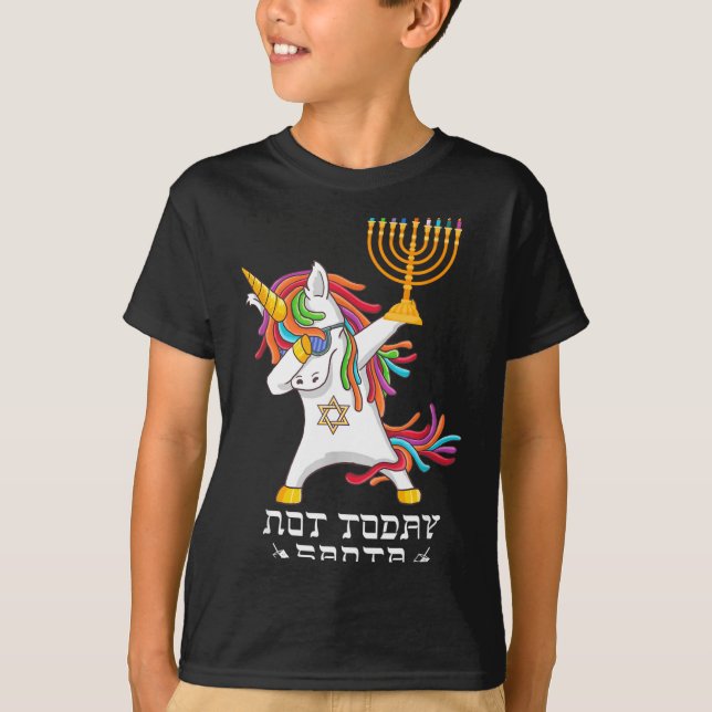 Camiseta Hanukkah Dabbing Unicorn Not Today Santa Jewnicorn (Frente)